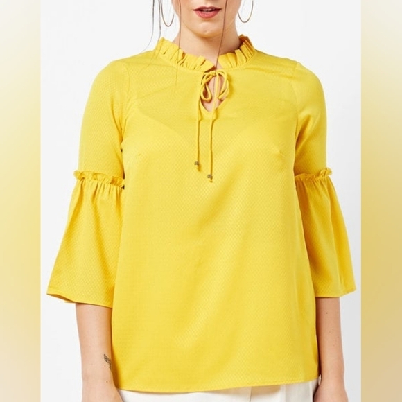 JUNAROSE High-Neck Blouse with Ruffled Panels yellow size 24 - Picture 1 of 14